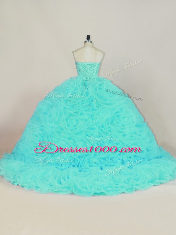 Aqua Blue Sweetheart Neckline Beading and Ruffles Vestidos de Quinceanera Sleeveless Lace Up