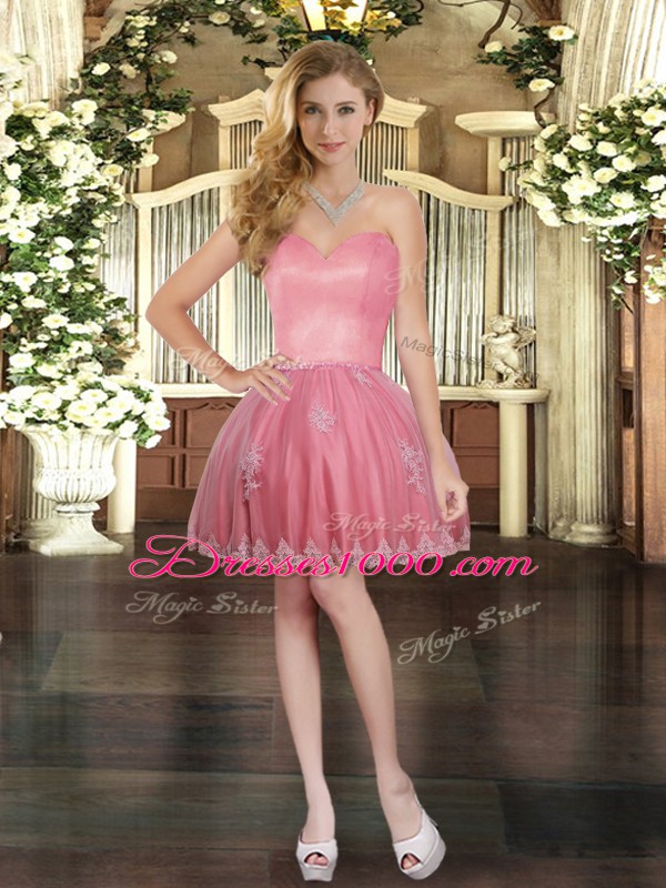 Hot Selling Watermelon Red Sweetheart Lace Up Appliques Quinceanera Gowns Sleeveless