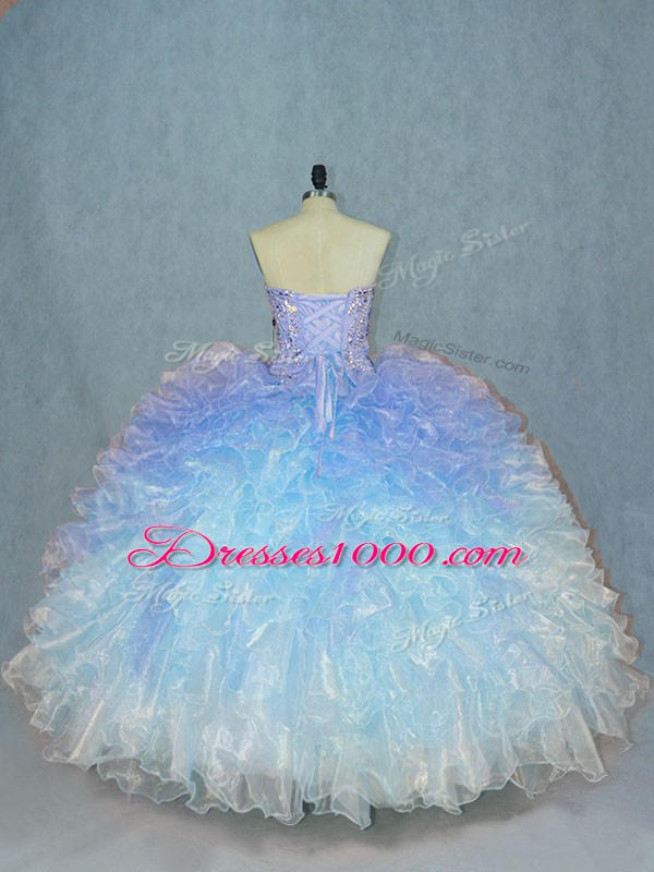 Organza Sweetheart Sleeveless Lace Up Beading and Ruffles Quinceanera Gown in Multi-color