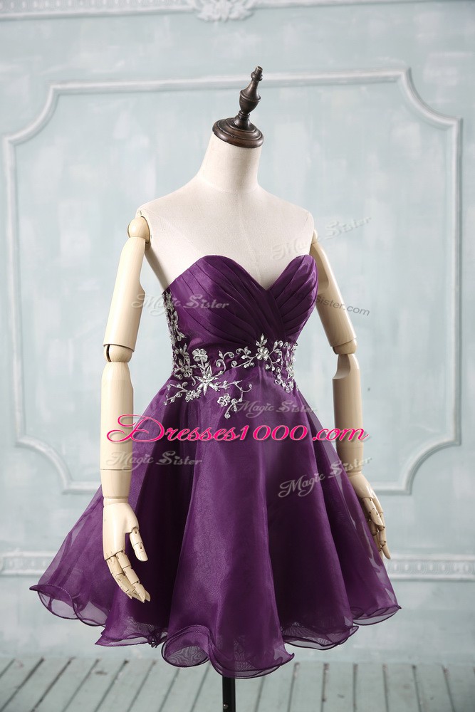 Ideal Sweetheart Sleeveless Lace Up Evening Dresses Purple Organza