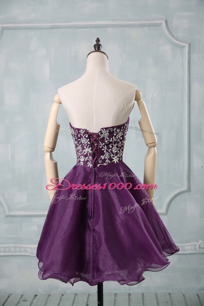 Ideal Sweetheart Sleeveless Lace Up Evening Dresses Purple Organza