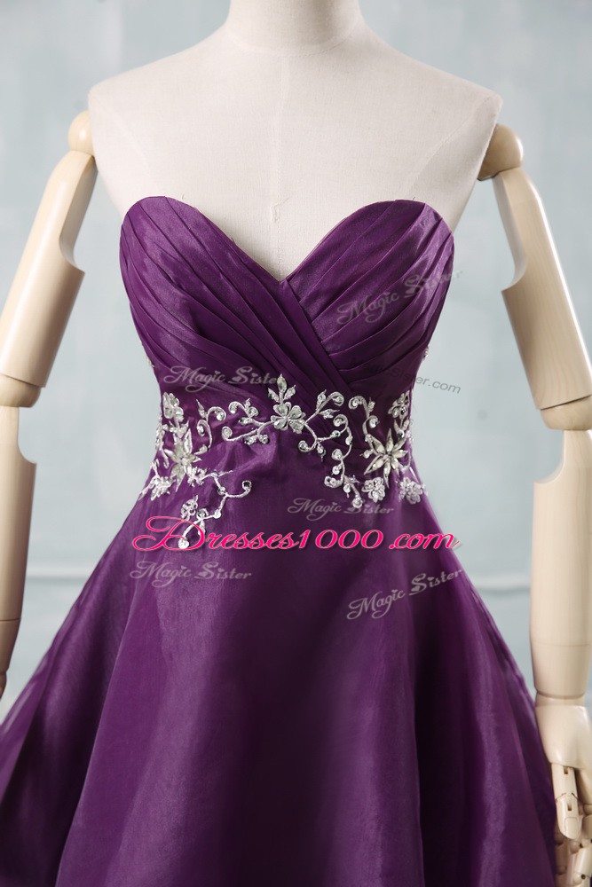 Ideal Sweetheart Sleeveless Lace Up Evening Dresses Purple Organza