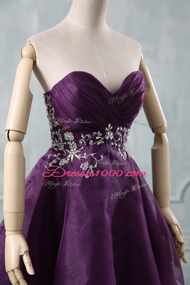 Ideal Sweetheart Sleeveless Lace Up Evening Dresses Purple Organza
