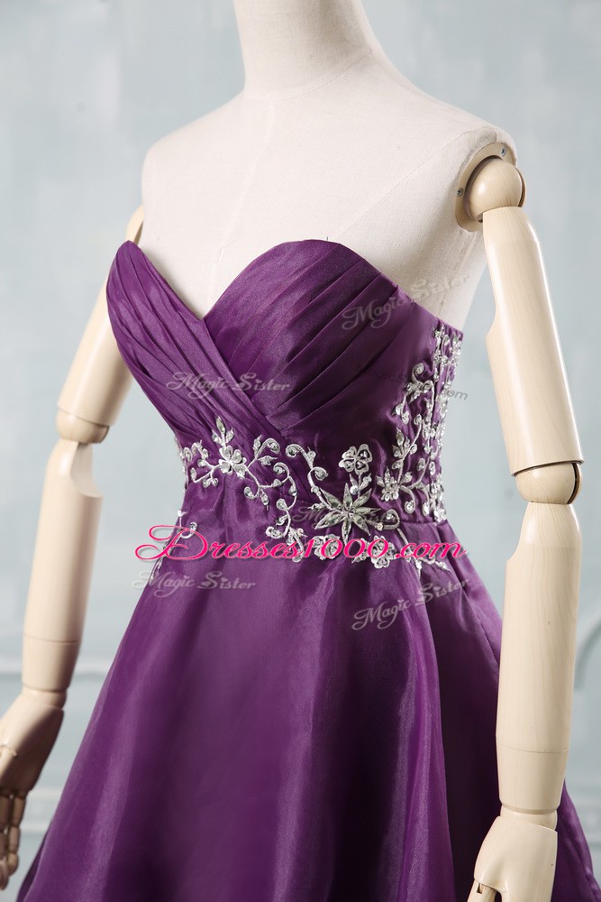 Ideal Sweetheart Sleeveless Lace Up Evening Dresses Purple Organza