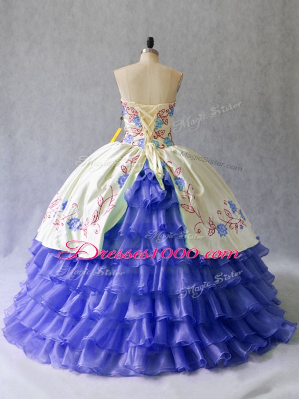 New Arrival Blue Lace Up Sweetheart Beading and Embroidery 15th Birthday Dress Satin and Organza Sleeveless