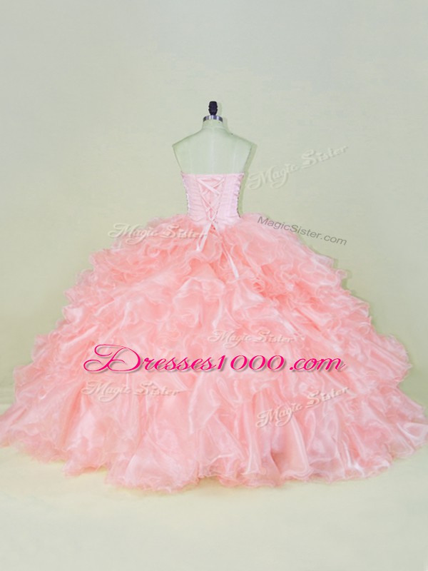 Free and Easy Ball Gowns Sleeveless Peach Vestidos de Quinceanera Lace Up