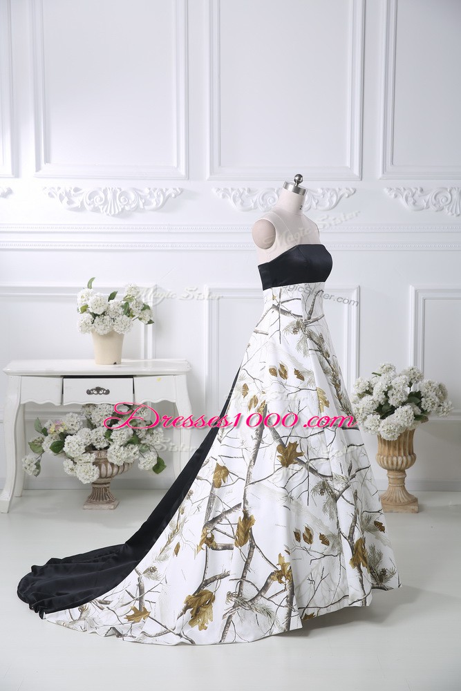 Delicate White Off The Shoulder Pattern Evening Dress Printed Sleeveless Brush Train