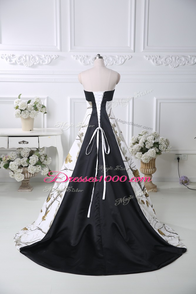 Delicate White Off The Shoulder Pattern Evening Dress Printed Sleeveless Brush Train