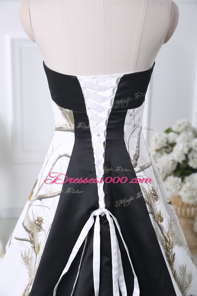 Delicate White Off The Shoulder Pattern Evening Dress Printed Sleeveless Brush Train