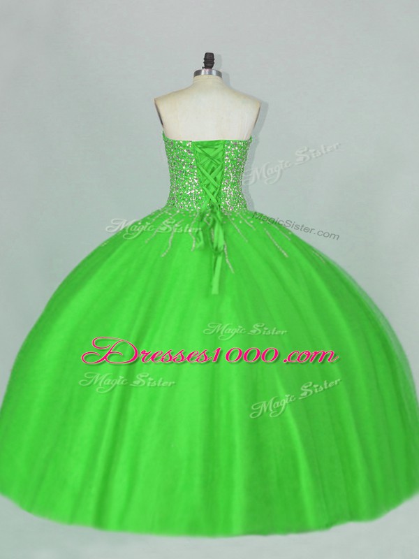 Low Price Sweetheart Sleeveless Quinceanera Dress Floor Length Beading Green Tulle