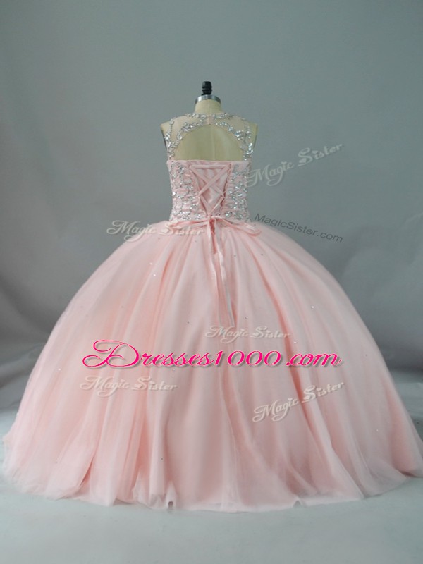 Super Lace Up Quinceanera Dresses Peach for Sweet 16 and Quinceanera with Beading