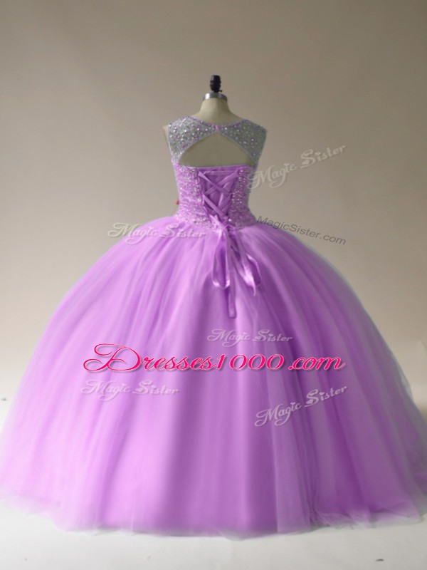Luxury Lilac Sleeveless Beading Floor Length Quinceanera Gowns