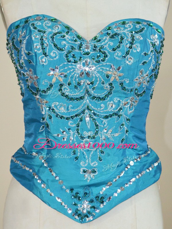 Low Price Floor Length Teal Quince Ball Gowns Taffeta Sleeveless Beading and Embroidery and Pick Ups