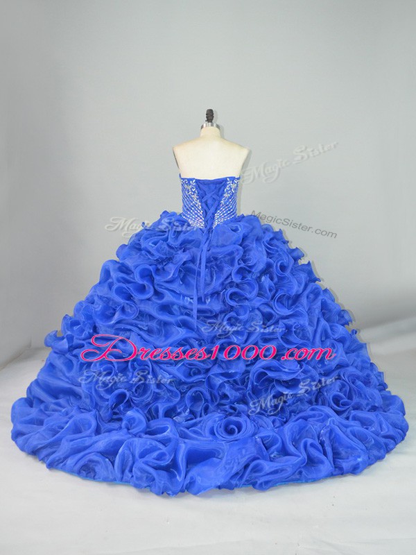 Sleeveless Brush Train Beading and Pick Ups Lace Up Sweet 16 Quinceanera Dress
