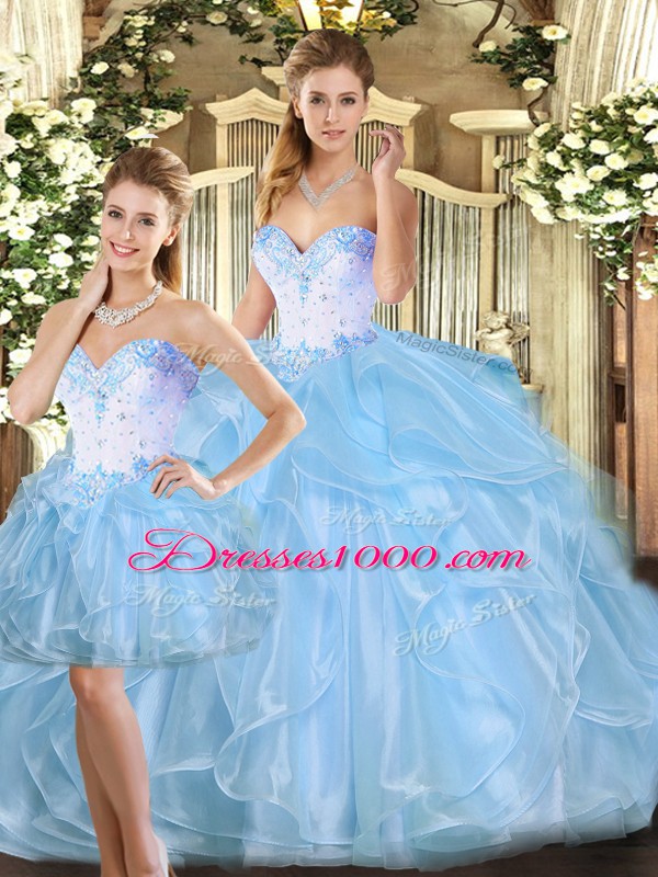 Floor Length Ball Gowns Sleeveless Blue Sweet 16 Quinceanera Dress Lace Up