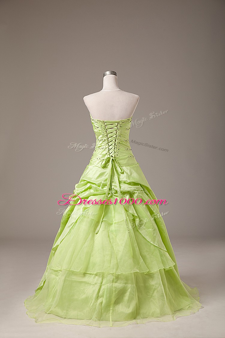 Yellow Green Sleeveless Organza Lace Up Quince Ball Gowns for Sweet 16 and Quinceanera