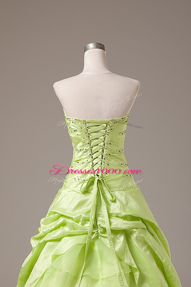 Yellow Green Sleeveless Organza Lace Up Quince Ball Gowns for Sweet 16 and Quinceanera