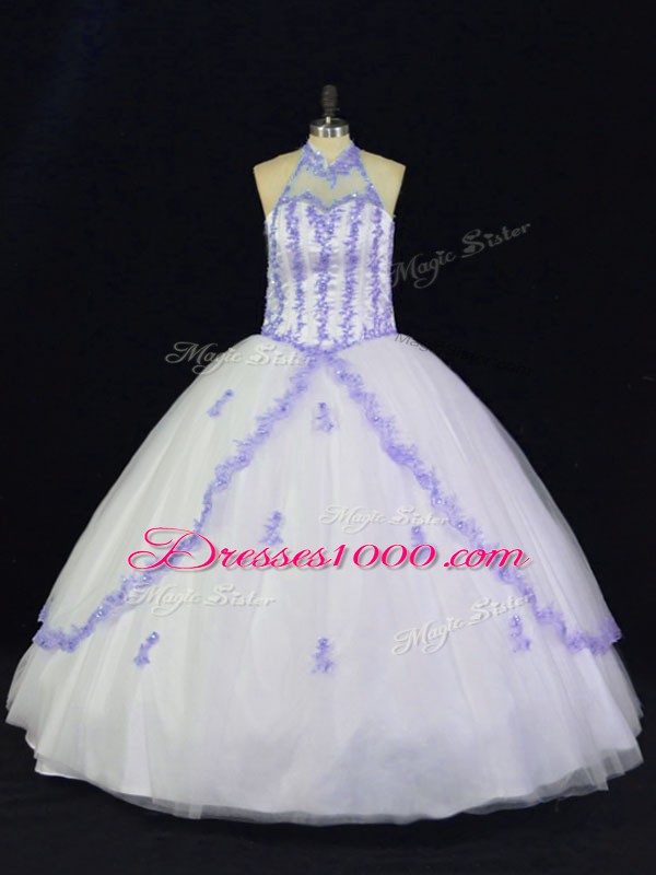 On Sale Tulle Sleeveless Floor Length Quinceanera Gown and Appliques