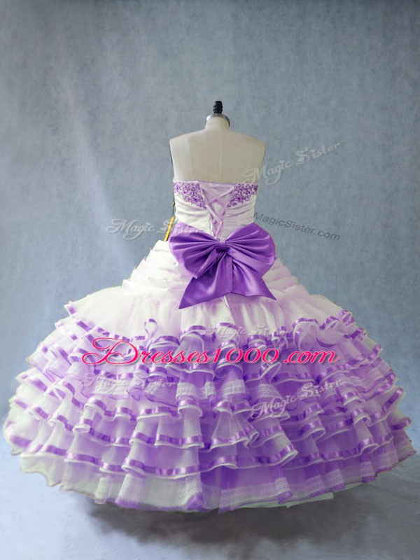 Organza Sleeveless Floor Length Quinceanera Dresses and Embroidery and Ruffled Layers and Bowknot