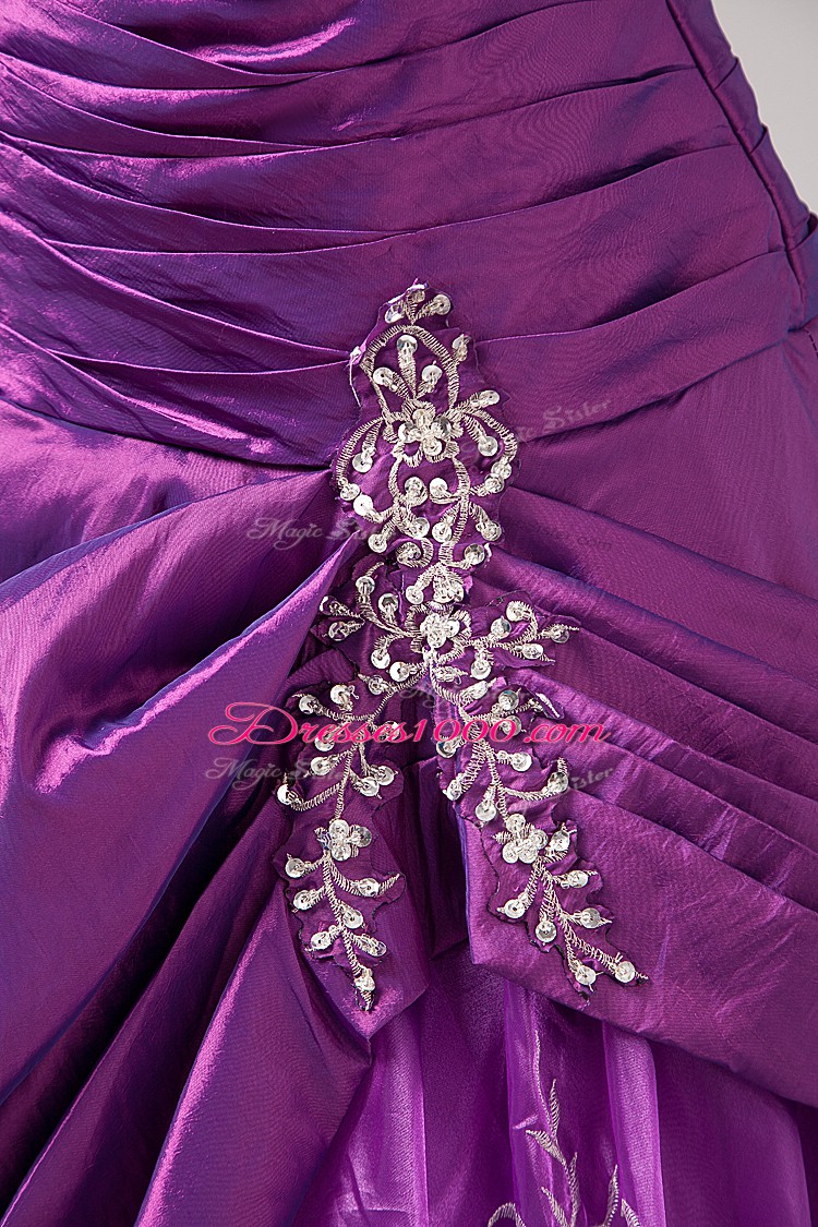 Elegant Sleeveless Floor Length Embroidery Lace Up Quinceanera Dress with Eggplant Purple