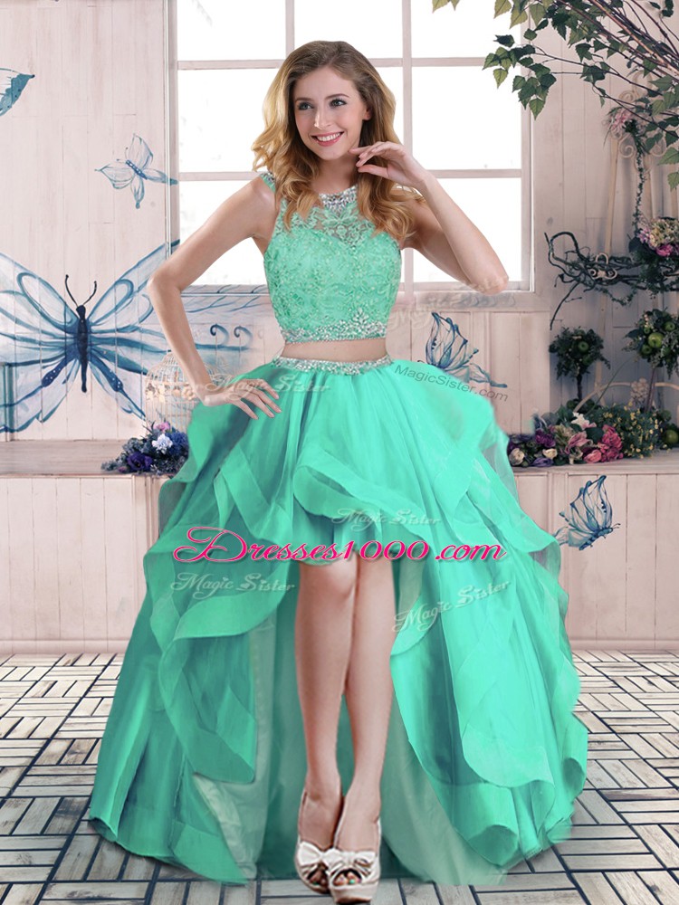 Excellent Turquoise Scoop Zipper Beading and Ruffles Sweet 16 Dress Sleeveless