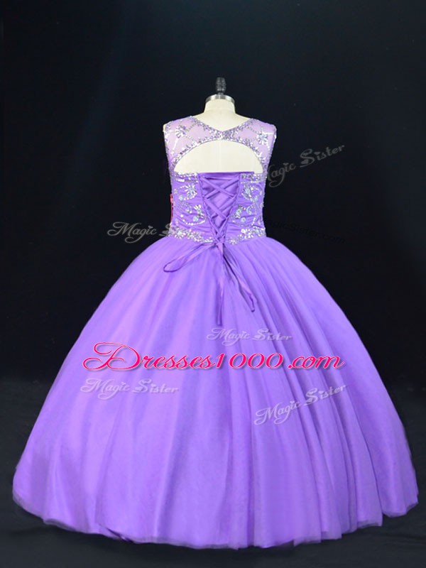 Lavender Sleeveless Tulle Lace Up Sweet 16 Dresses for Sweet 16 and Quinceanera