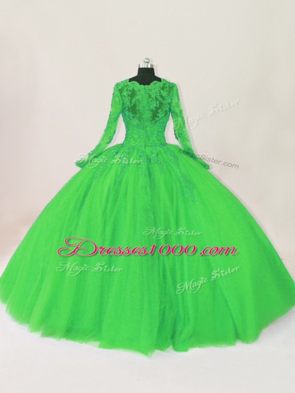 High Class Floor Length Ball Gowns Long Sleeves Green 15th Birthday Dress Zipper