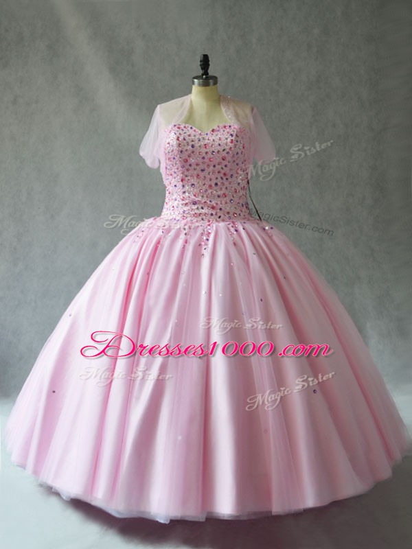 Pink Sweetheart Neckline Beading Sweet 16 Quinceanera Dress Sleeveless Lace Up