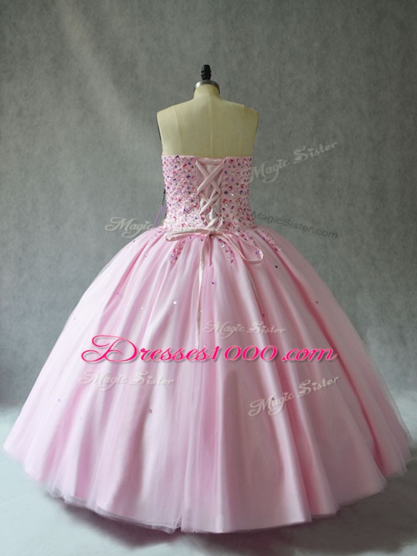 Pink Sweetheart Neckline Beading Sweet 16 Quinceanera Dress Sleeveless Lace Up
