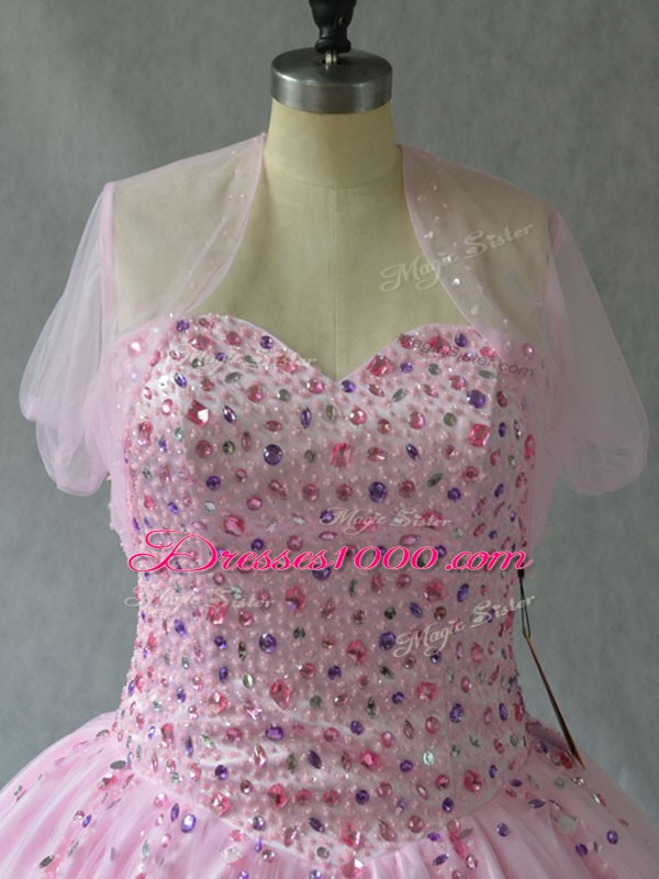 Pink Sweetheart Neckline Beading Sweet 16 Quinceanera Dress Sleeveless Lace Up