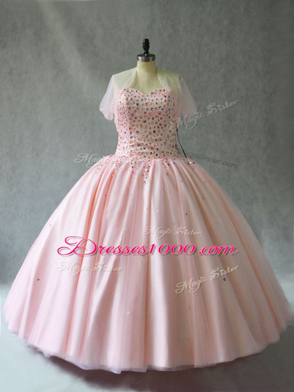 Pink Sweetheart Neckline Beading Sweet 16 Quinceanera Dress Sleeveless Lace Up