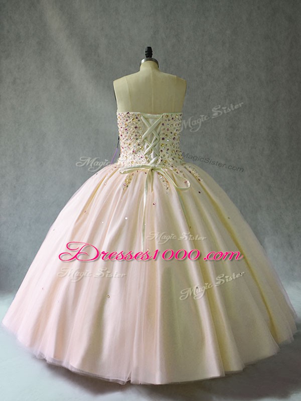 Pink Sweetheart Neckline Beading Sweet 16 Quinceanera Dress Sleeveless Lace Up