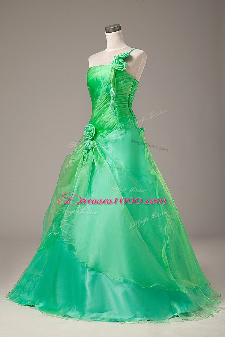 Spectacular Green Lace Up Quinceanera Dresses Hand Made Flower Sleeveless Floor Length