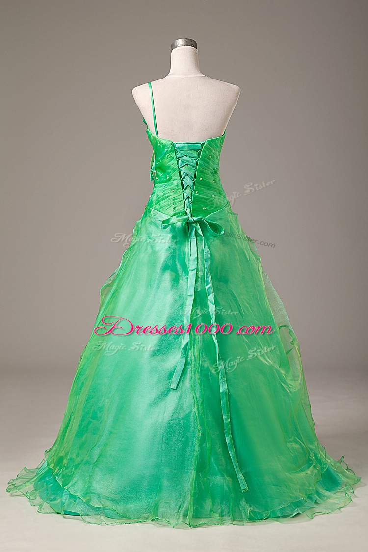Spectacular Green Lace Up Quinceanera Dresses Hand Made Flower Sleeveless Floor Length