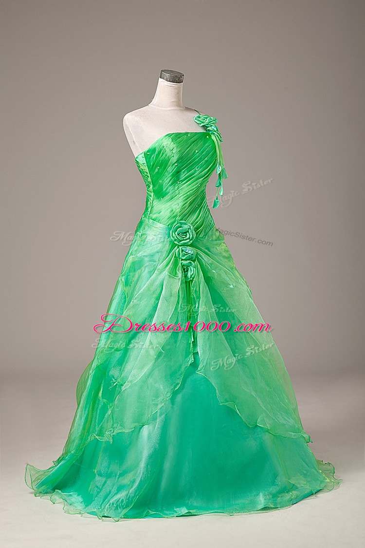 Spectacular Green Lace Up Quinceanera Dresses Hand Made Flower Sleeveless Floor Length