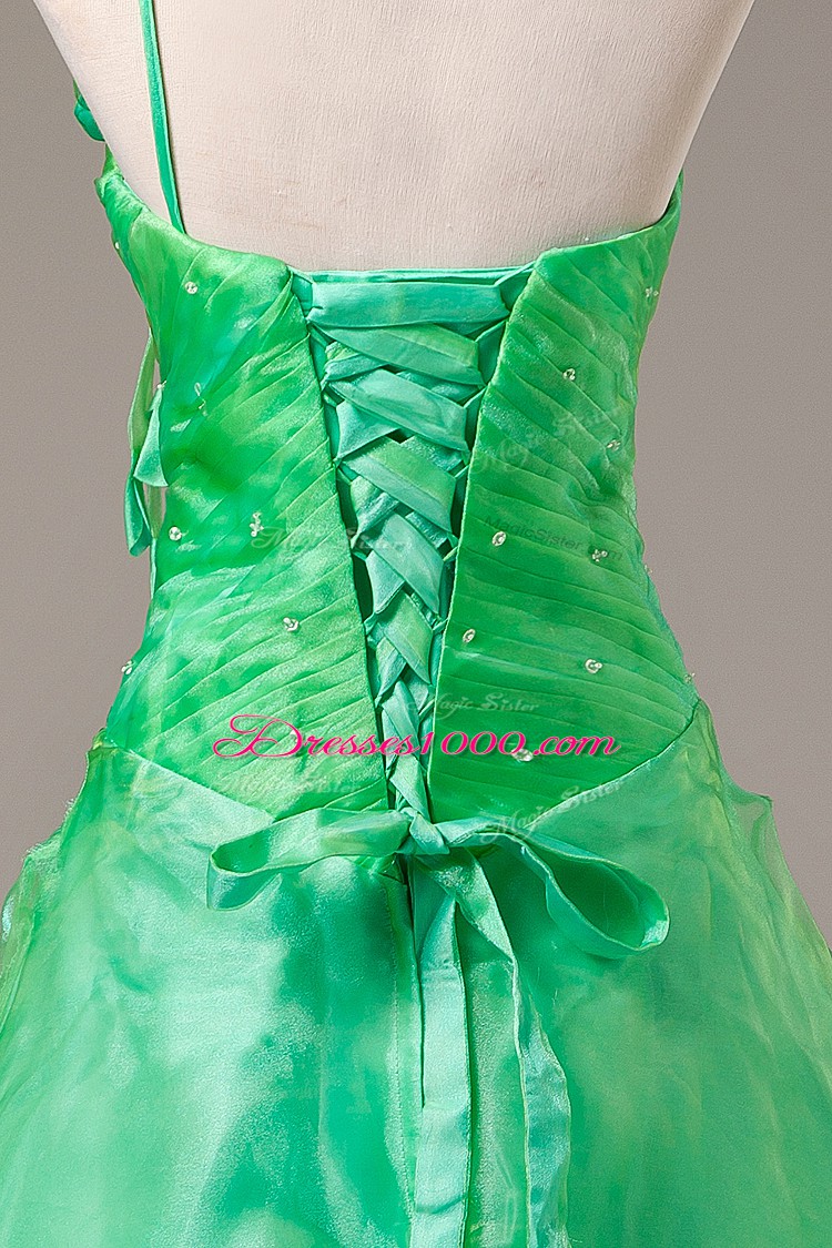 Spectacular Green Lace Up Quinceanera Dresses Hand Made Flower Sleeveless Floor Length