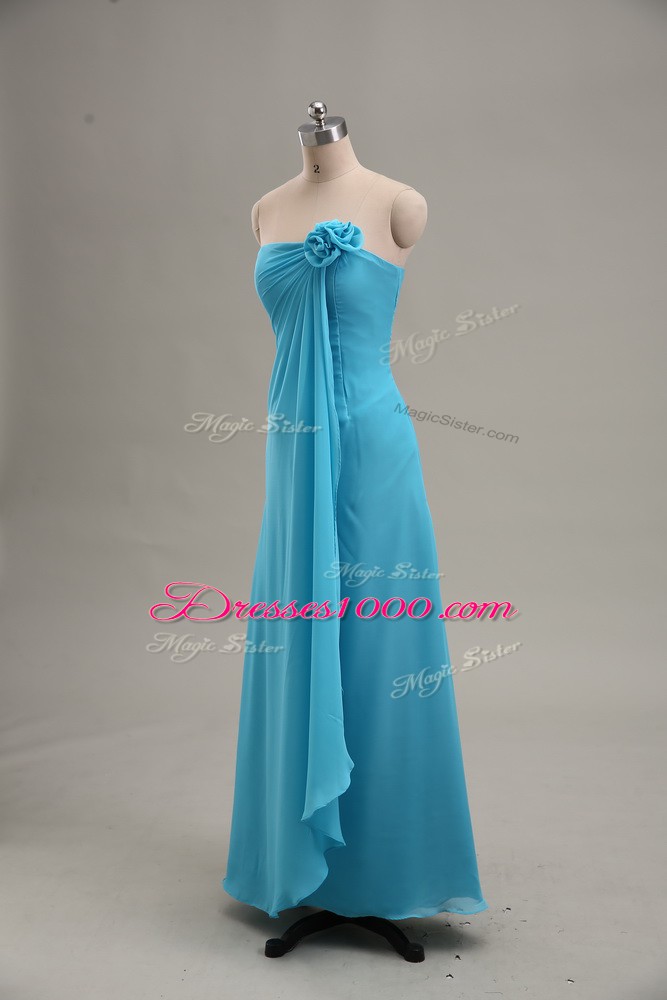 Great Empire Teal Strapless Chiffon Sleeveless Floor Length Zipper