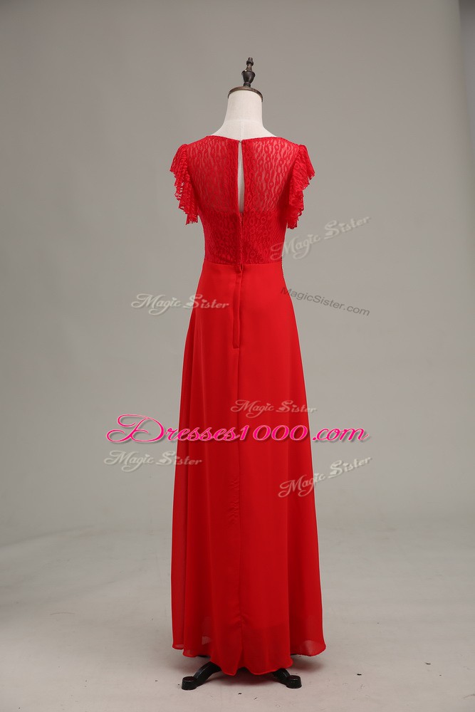 Stylish Beading and Lace Going Out Dresses Red Zipper Sleeveless Floor Length