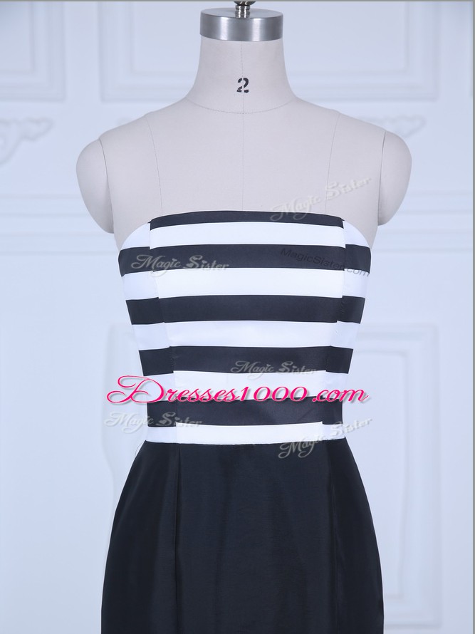 Clearance Brush Train Mermaid Juniors Evening Dress White And Black Strapless Satin Sleeveless Lace Up