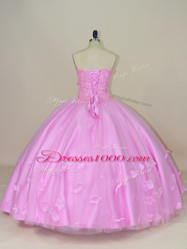 Sweetheart Sleeveless Tulle Sweet 16 Dress Beading and Hand Made Flower Lace Up