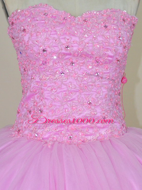 Sweetheart Sleeveless Tulle Sweet 16 Dress Beading and Hand Made Flower Lace Up