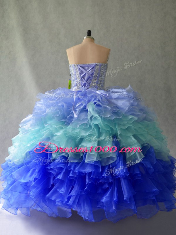 Floor Length Multi-color Sweet 16 Dress Sweetheart Sleeveless Lace Up