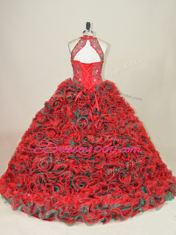 Attractive Sleeveless Sweet 16 Quinceanera Dress Brush Train and Embroidery