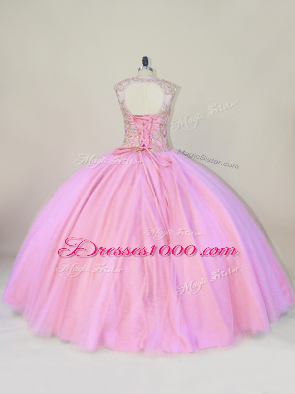 Pink Quinceanera Dress Scoop Sleeveless Lace Up