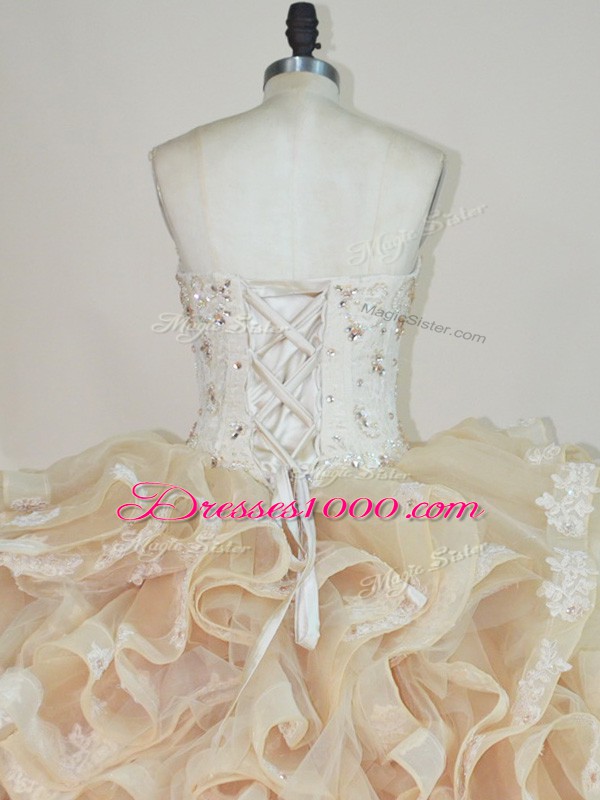 Fantastic Floor Length Lace Up 15 Quinceanera Dress Champagne for Sweet 16 and Quinceanera with Beading and Ruffles