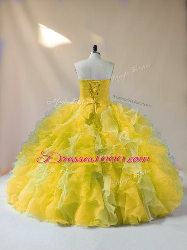 Affordable Multi-color Lace Up 15th Birthday Dress Beading and Ruffles Sleeveless Floor Length