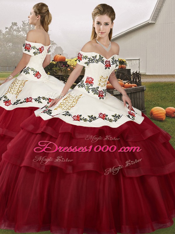 Ball Gowns Sleeveless Wine Red Sweet 16 Dress Brush Train Lace Up