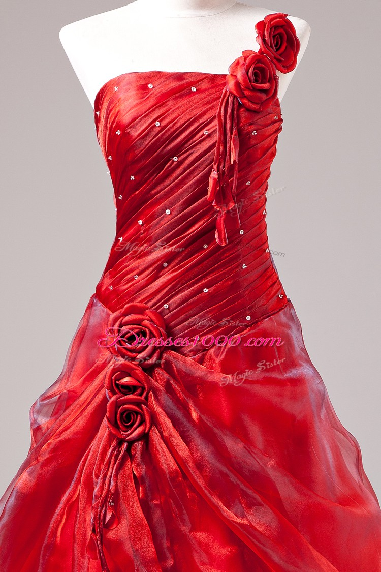 Sleeveless Floor Length Lace Up Sweet 16 Quinceanera Dress in Red with Beading