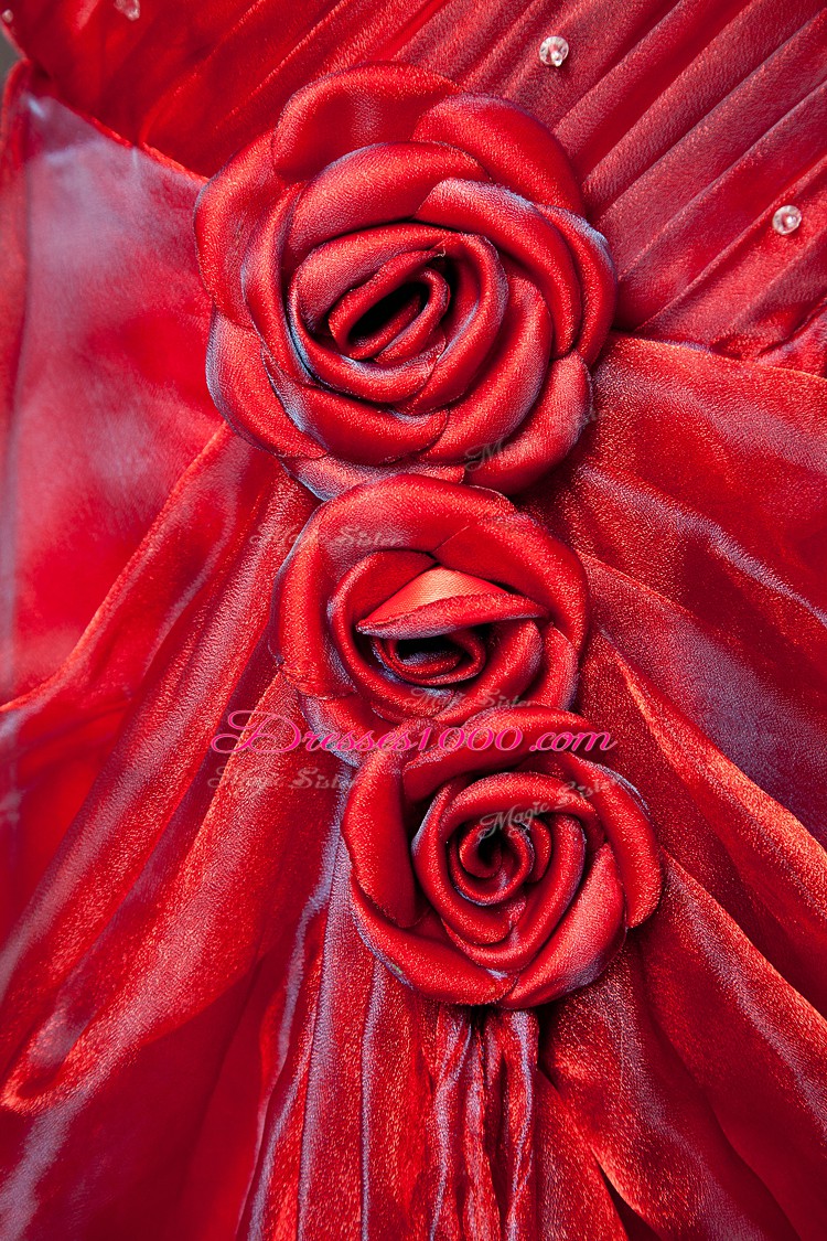 Sleeveless Floor Length Lace Up Sweet 16 Quinceanera Dress in Red with Beading