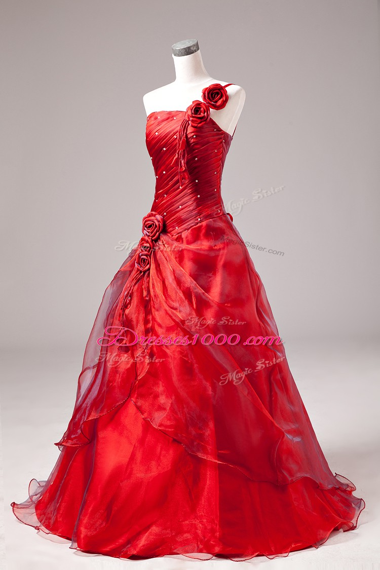 Sleeveless Floor Length Lace Up Sweet 16 Quinceanera Dress in Red with Beading